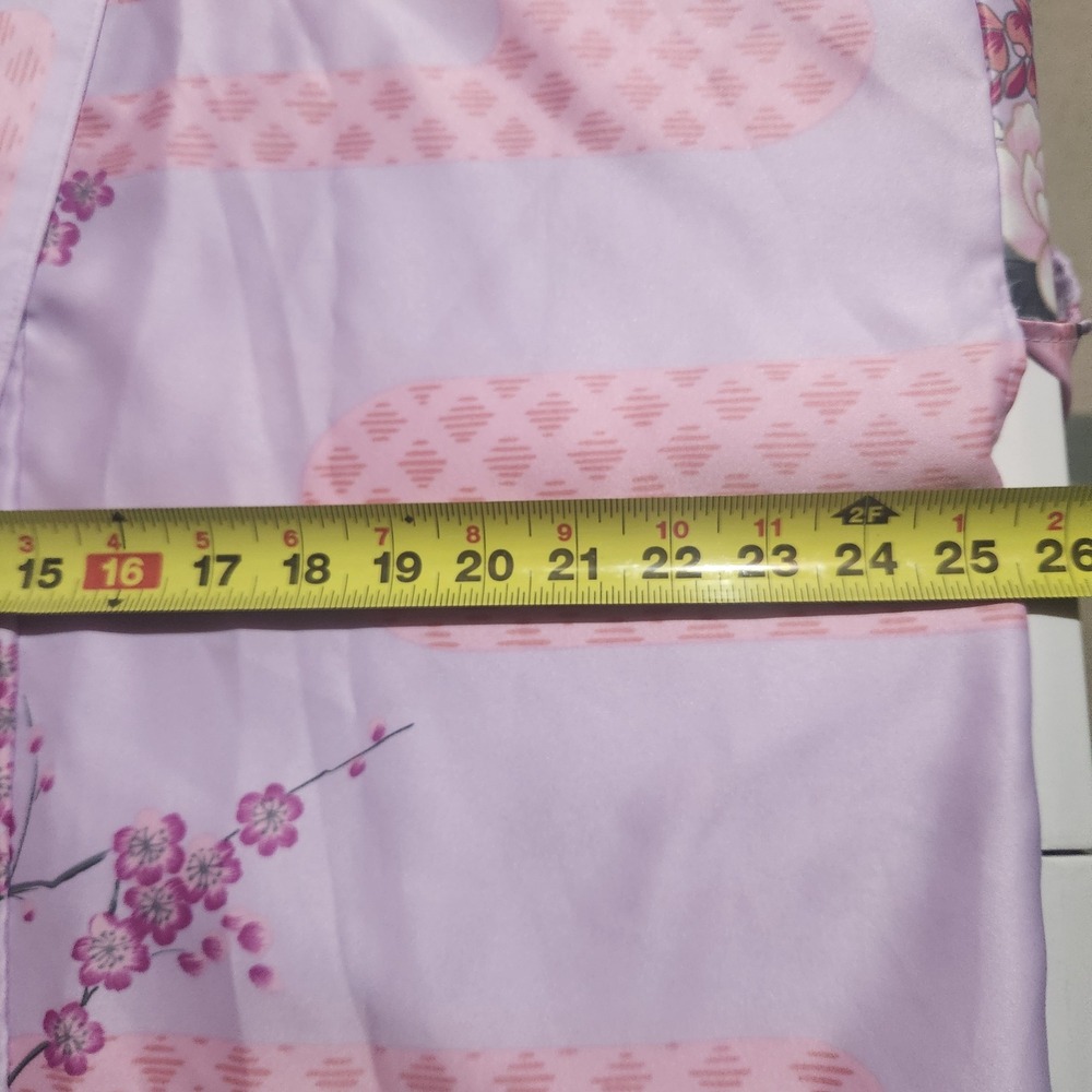 Vtg Maruky Kyoto Tokyo Kimono Wrap Robe Lavender Satin Cherry Blossoms Maxi - Picture 4 of 11